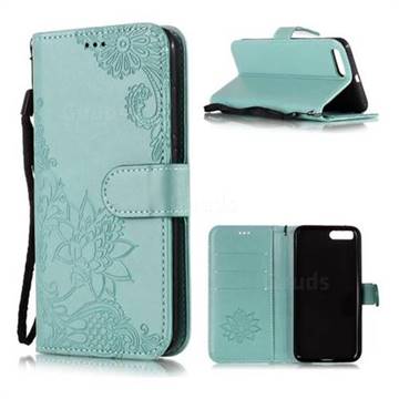 Intricate Embossing Lotus Mandala Flower Leather Wallet Case for Xiaomi Mi 6 Mi6 - Green