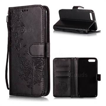 Intricate Embossing Dandelion Butterfly Leather Wallet Case for Xiaomi Mi 6 Mi6 - Black