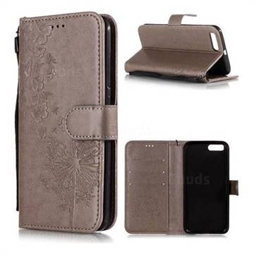 Intricate Embossing Dandelion Butterfly Leather Wallet Case for Xiaomi Mi 6 Mi6 - Gray