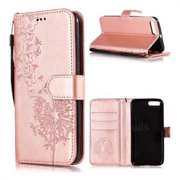 Intricate Embossing Dandelion Butterfly Leather Wallet Case for Xiaomi Mi 6 Mi6 - Rose Gold