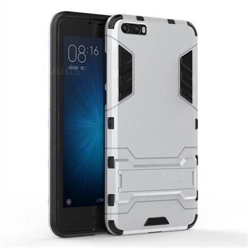 Armor Premium Tactical Grip Kickstand Shockproof Dual Layer Rugged Hard Cover for Xiaomi Mi 6 Plus - Silver