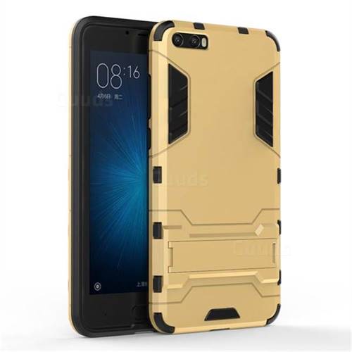 Armor Premium Tactical Grip Kickstand Shockproof Dual Layer Rugged Hard Cover for Xiaomi Mi 6 Plus - Golden