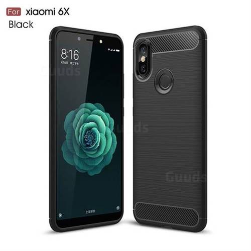 Luxury Carbon Fiber Brushed Wire Drawing Silicone TPU Back Cover for Xiaomi Mi A2 (Mi 6X) - Black