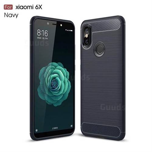 Luxury Carbon Fiber Brushed Wire Drawing Silicone TPU Back Cover for Xiaomi Mi A2 (Mi 6X) - Navy