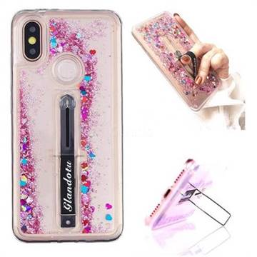 Concealed Ring Holder Stand Glitter Quicksand Dynamic Liquid Phone Case for Xiaomi Mi A2 (Mi 6X) - Rose