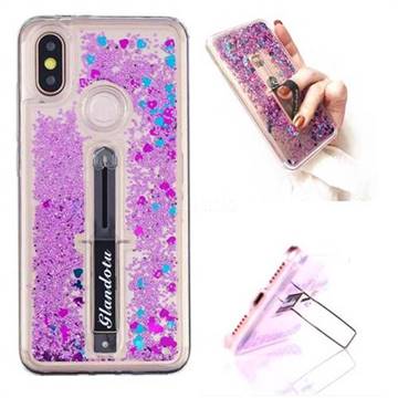 Concealed Ring Holder Stand Glitter Quicksand Dynamic Liquid Phone Case for Xiaomi Mi A2 (Mi 6X) - Purple
