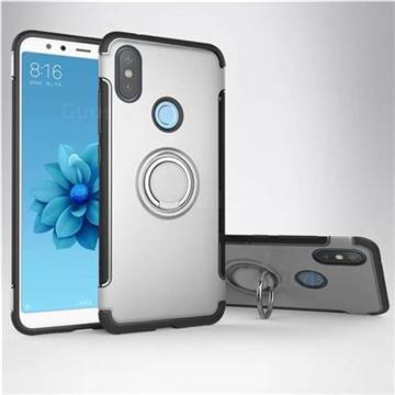 Armor Anti Drop Carbon PC + Silicon Invisible Ring Holder Phone Case for Xiaomi Mi A2 (Mi 6X) - Silver