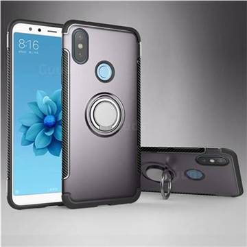 Armor Anti Drop Carbon PC + Silicon Invisible Ring Holder Phone Case for Xiaomi Mi A2 (Mi 6X) - Grey