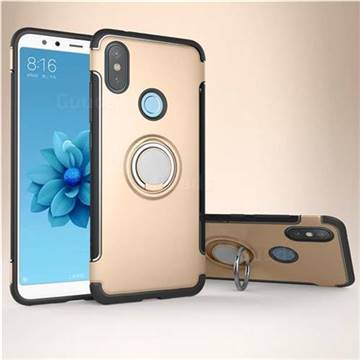 Armor Anti Drop Carbon PC + Silicon Invisible Ring Holder Phone Case for Xiaomi Mi A2 (Mi 6X) - Champagne