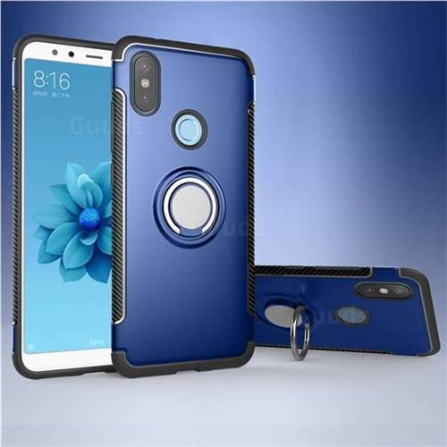 Armor Anti Drop Carbon PC + Silicon Invisible Ring Holder Phone Case for Xiaomi Mi A2 (Mi 6X) - Sapphire