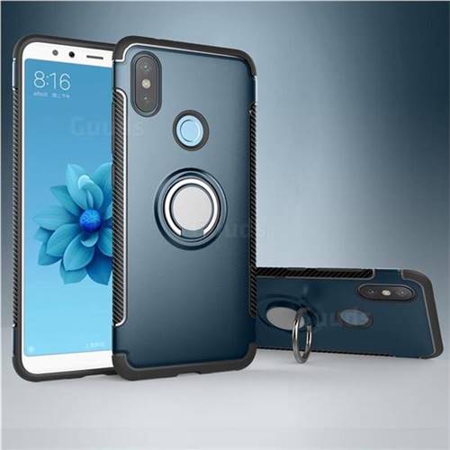 Armor Anti Drop Carbon PC + Silicon Invisible Ring Holder Phone Case for Xiaomi Mi A2 (Mi 6X) - Navy
