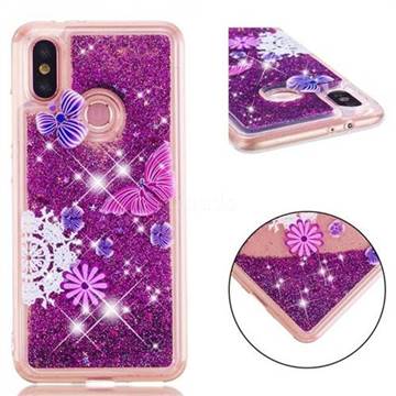 Purple Flower Butterfly Dynamic Liquid Glitter Quicksand Soft TPU Case for Xiaomi Mi A2 (Mi 6X)