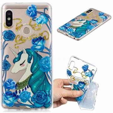 Blue Flower Unicorn Clear Varnish Soft Phone Back Cover for Xiaomi Mi A2 (Mi 6X)