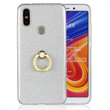 Luxury Soft TPU Glitter Back Ring Cover with 360 Rotate Finger Holder Buckle for Xiaomi Mi A2 (Mi 6X) - White