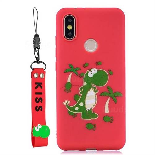 Red Dinosaur Soft Kiss Candy Hand Strap Silicone Case for Xiaomi Mi A2 (Mi 6X)