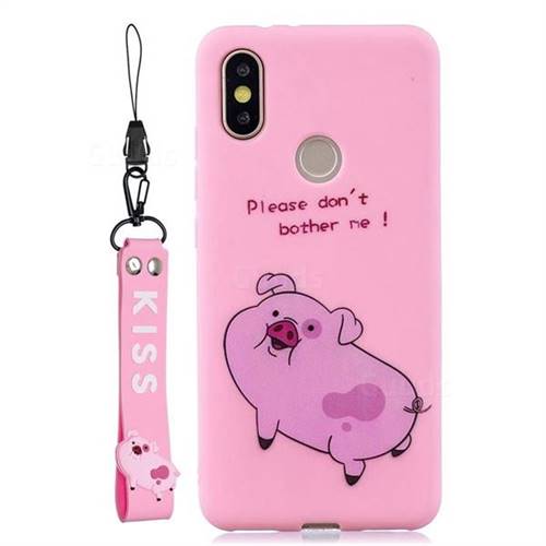 Pink Cute Pig Soft Kiss Candy Hand Strap Silicone Case for Xiaomi Mi A2 (Mi 6X)