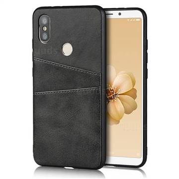 Simple Calf Card Slots Mobile Phone Back Cover for Xiaomi Mi A2 (Mi 6X) - Black