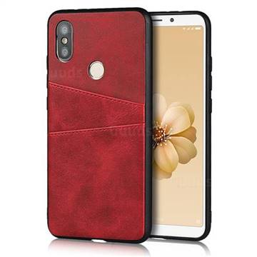 Simple Calf Card Slots Mobile Phone Back Cover for Xiaomi Mi A2 (Mi 6X) - Red