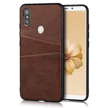 Simple Calf Card Slots Mobile Phone Back Cover for Xiaomi Mi A2 (Mi 6X) - Coffee