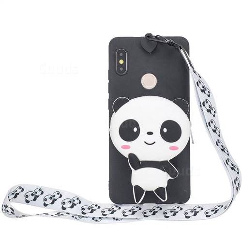 White Panda Neck Lanyard Zipper Wallet Silicone Case for Xiaomi Mi A2 (Mi 6X)