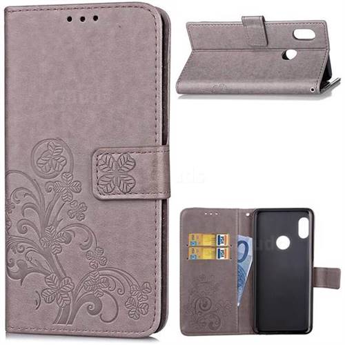Embossing Imprint Four-Leaf Clover Leather Wallet Case for Xiaomi Mi A2 (Mi 6X) - Grey