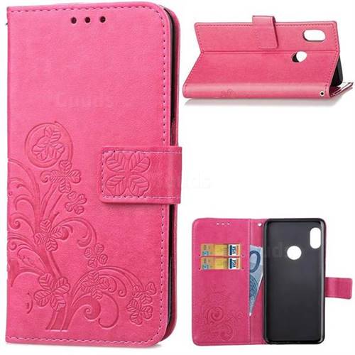 Embossing Imprint Four-Leaf Clover Leather Wallet Case for Xiaomi Mi A2 (Mi 6X) - Rose