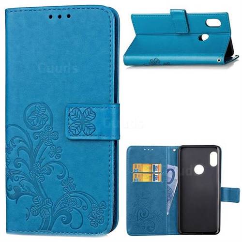 Embossing Imprint Four-Leaf Clover Leather Wallet Case for Xiaomi Mi A2 (Mi 6X) - Blue