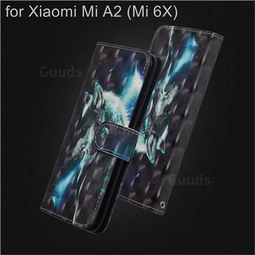 Snow Wolf 3D Painted Leather Wallet Case for Xiaomi Mi A2 (Mi 6X)