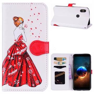 Dandelion Wedding Dress Girl Flash Powder Leather Wallet Holster Case for Xiaomi Mi A2 (Mi 6X) - White