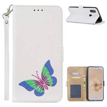 Imprint Embossing Butterfly Leather Wallet Case for Xiaomi Mi A2 (Mi 6X) - White