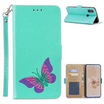 Imprint Embossing Butterfly Leather Wallet Case for Xiaomi Mi A2 (Mi 6X) - Mint Green