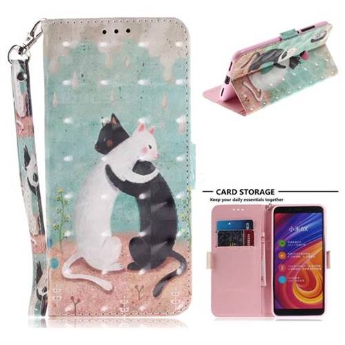 Black and White Cat 3D Painted Leather Wallet Phone Case for Xiaomi Mi A2 (Mi 6X)