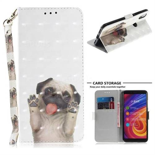 Pug Dog 3D Painted Leather Wallet Phone Case for Xiaomi Mi A2 (Mi 6X)