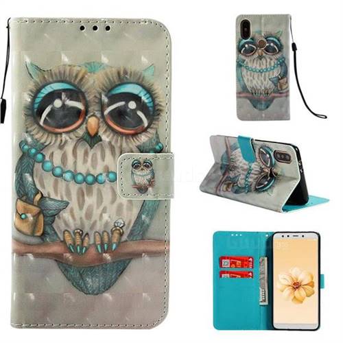 Sweet Gray Owl 3D Painted Leather Wallet Case for Xiaomi Mi A2 (Mi 6X)