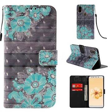 Blue Flower 3D Painted Leather Wallet Case for Xiaomi Mi A2 (Mi 6X)