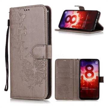 Intricate Embossing Dandelion Butterfly Leather Wallet Case for Xiaomi Mi A2 (Mi 6X) - Gray