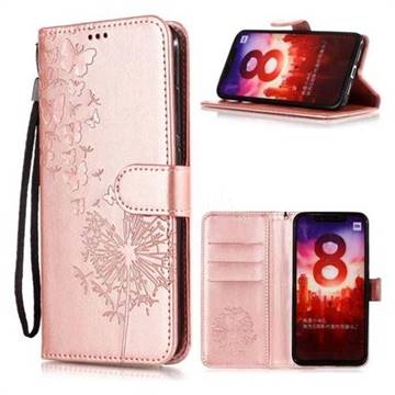 Intricate Embossing Dandelion Butterfly Leather Wallet Case for Xiaomi Mi A2 (Mi 6X) - Rose Gold