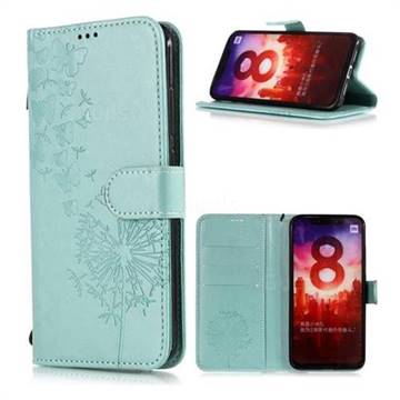 Intricate Embossing Dandelion Butterfly Leather Wallet Case for Xiaomi Mi A2 (Mi 6X) - Green