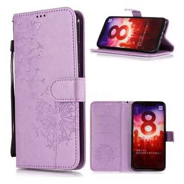 Intricate Embossing Dandelion Butterfly Leather Wallet Case for Xiaomi Mi A2 (Mi 6X) - Purple