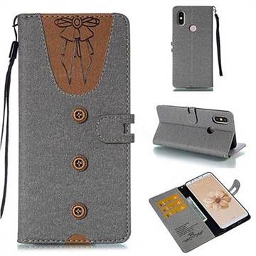 Ladies Bow Clothes Pattern Leather Wallet Phone Case for Xiaomi Mi A2 (Mi 6X) - Gray