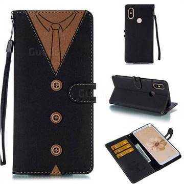Mens Button Clothing Style Leather Wallet Phone Case for Xiaomi Mi A2 (Mi 6X) - Black