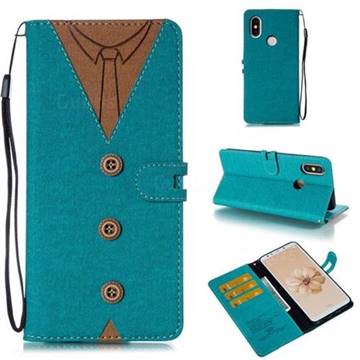 Mens Button Clothing Style Leather Wallet Phone Case for Xiaomi Mi A2 (Mi 6X) - Green