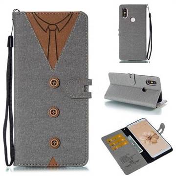 Mens Button Clothing Style Leather Wallet Phone Case for Xiaomi Mi A2 (Mi 6X) - Gray