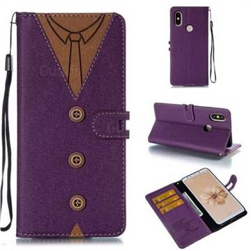 Mens Button Clothing Style Leather Wallet Phone Case for Xiaomi Mi A2 (Mi 6X) - Purple
