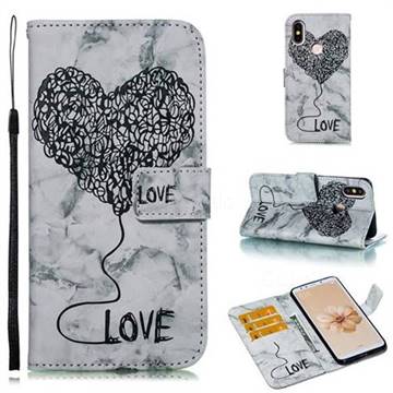 Marble Heart PU Leather Wallet Phone Case for Xiaomi Mi A2 (Mi 6X) - Black