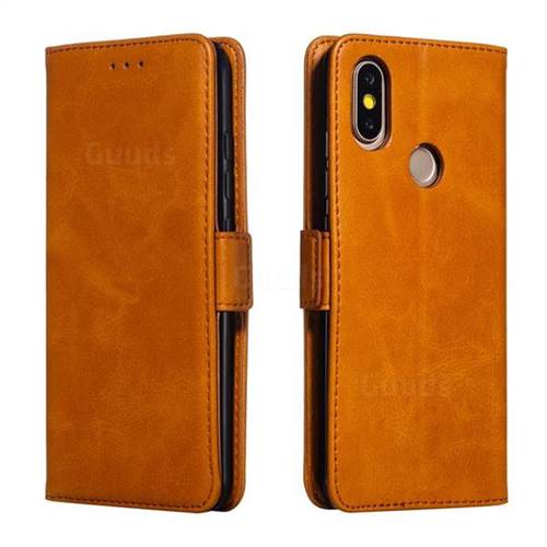 Retro Classic Calf Pattern Leather Wallet Phone Case for Xiaomi Mi A2 (Mi 6X) - Yellow