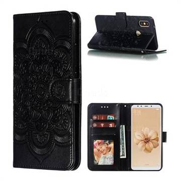 Intricate Embossing Datura Solar Leather Wallet Case for Xiaomi Mi A2 (Mi 6X) - Black