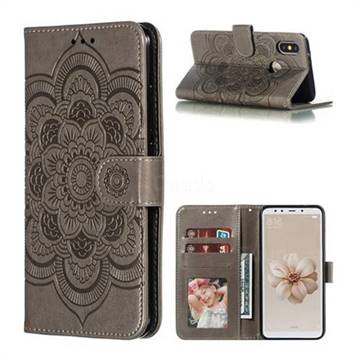 Intricate Embossing Datura Solar Leather Wallet Case for Xiaomi Mi A2 (Mi 6X) - Gray