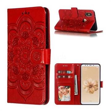 Intricate Embossing Datura Solar Leather Wallet Case for Xiaomi Mi A2 (Mi 6X) - Red
