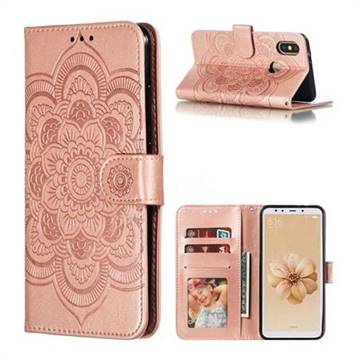 Intricate Embossing Datura Solar Leather Wallet Case for Xiaomi Mi A2 (Mi 6X) - Rose Gold